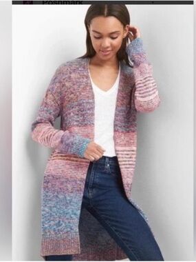 GAP Colorful Cotton Open Front Sweater Cardigan Sz L